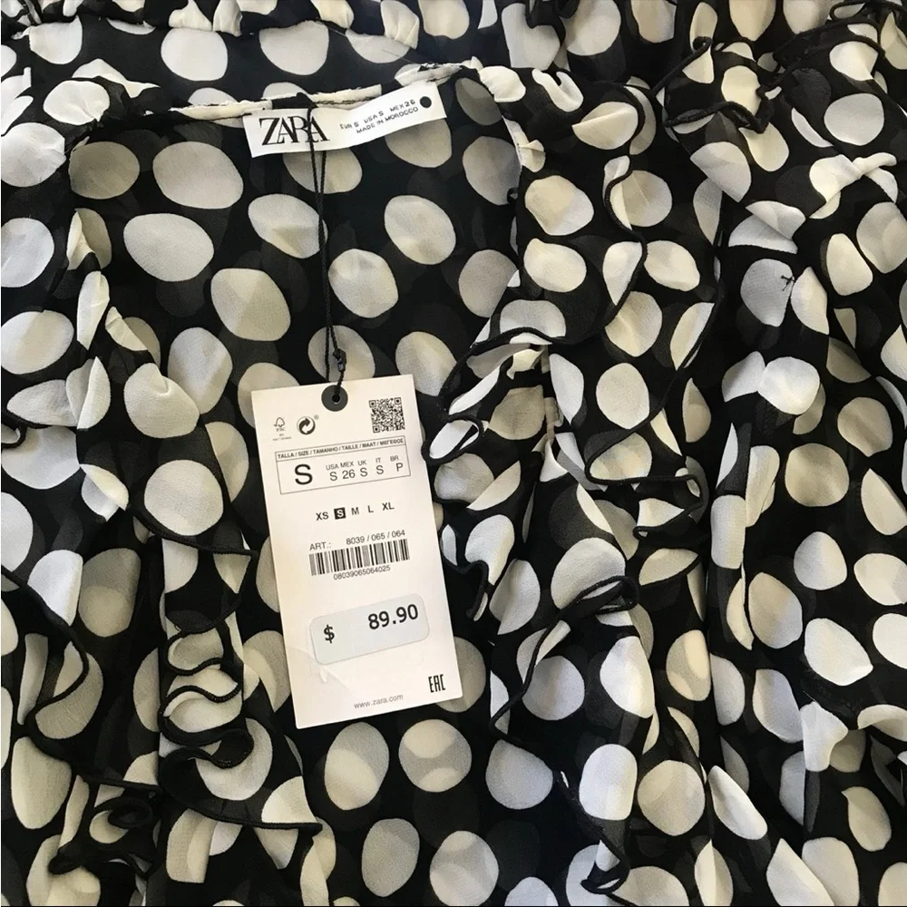 Zara Ruffled Polka Dot Blouse Dress - Small - Picture 12 of 12